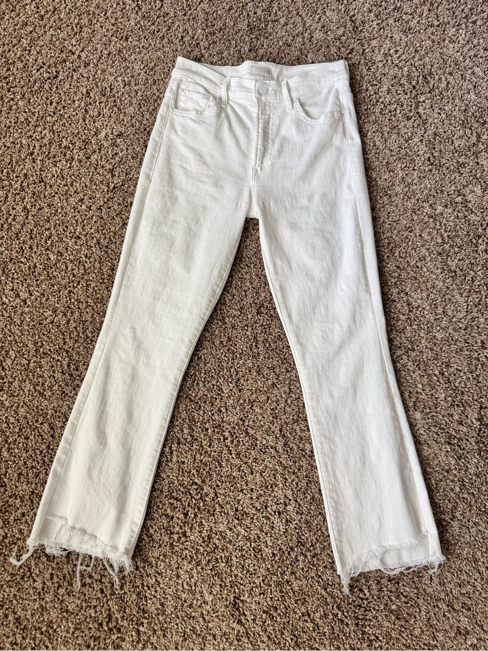 MOTHER The Insider Crop Step Fray White Jeans Size 26